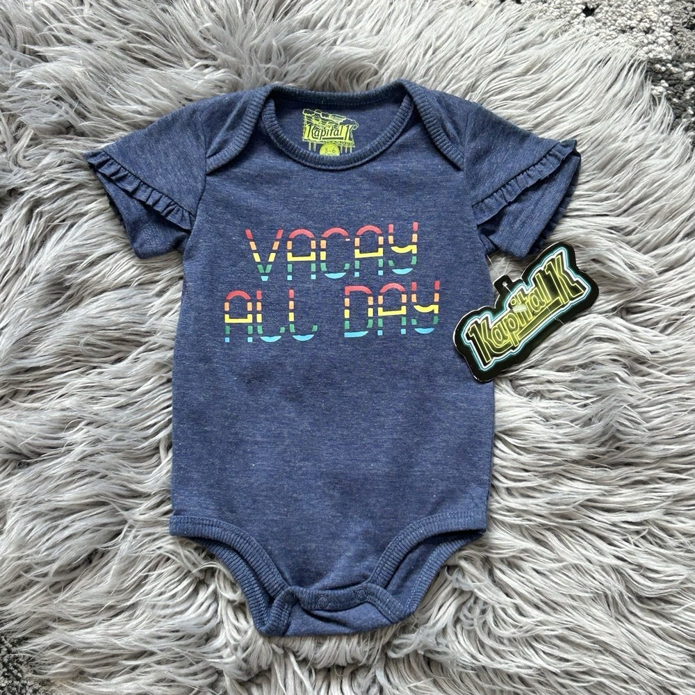 MM Kapital K Infant "Vacay All Day" Navy Rainbow Bodysuit Size 3/6 Month